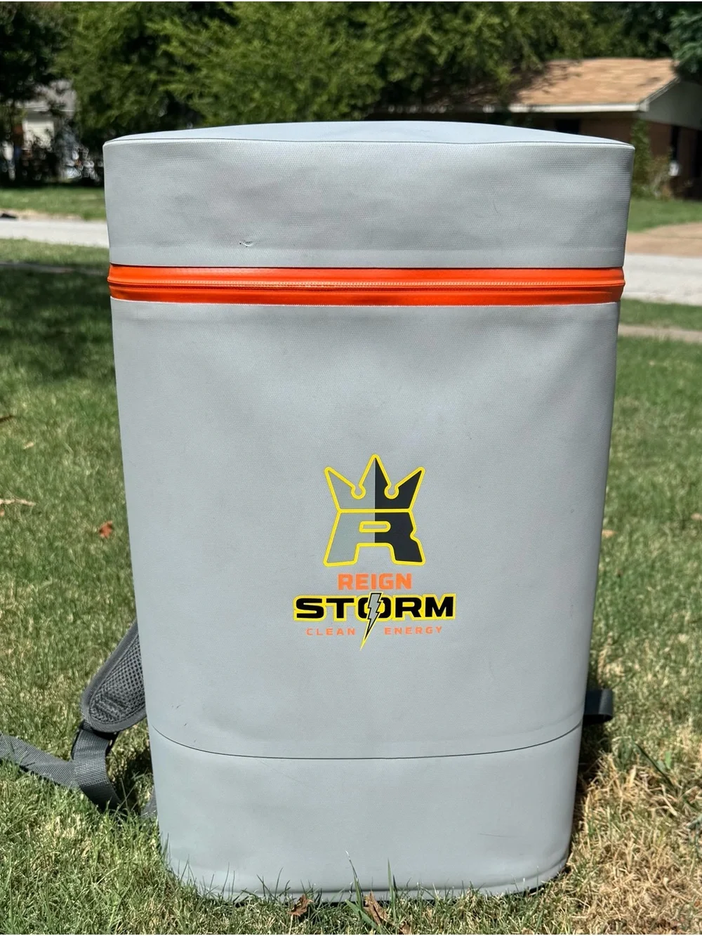 Reign Light Gray Cooler Backpack with Orange Zipper